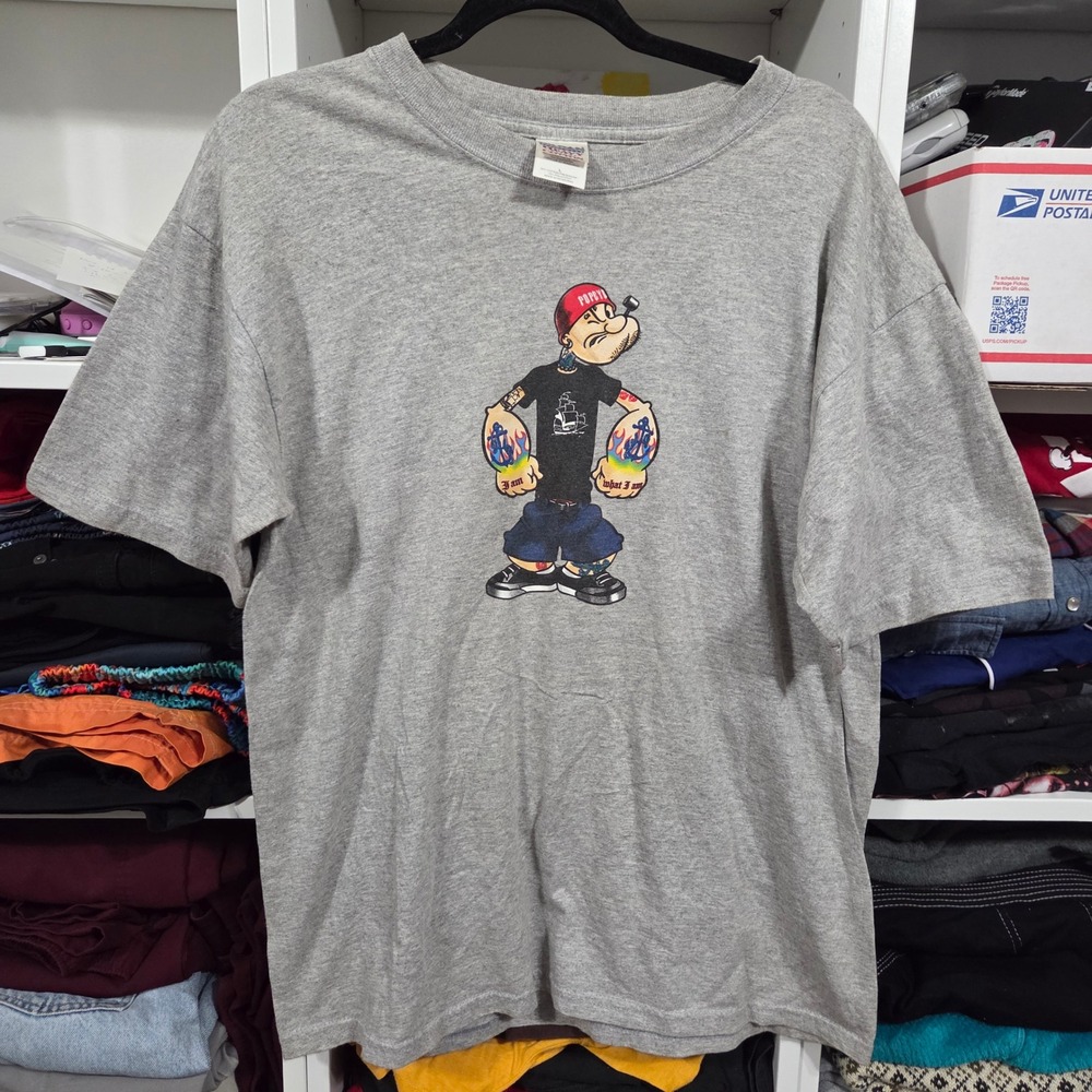 Popeye Shirt large Vintage 00s Y2k Tattooed Parody Tee